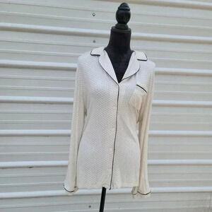 FollowMe Womens Plus size 1X Pajama Top Heart Polka Button Down Soft Ivory Black